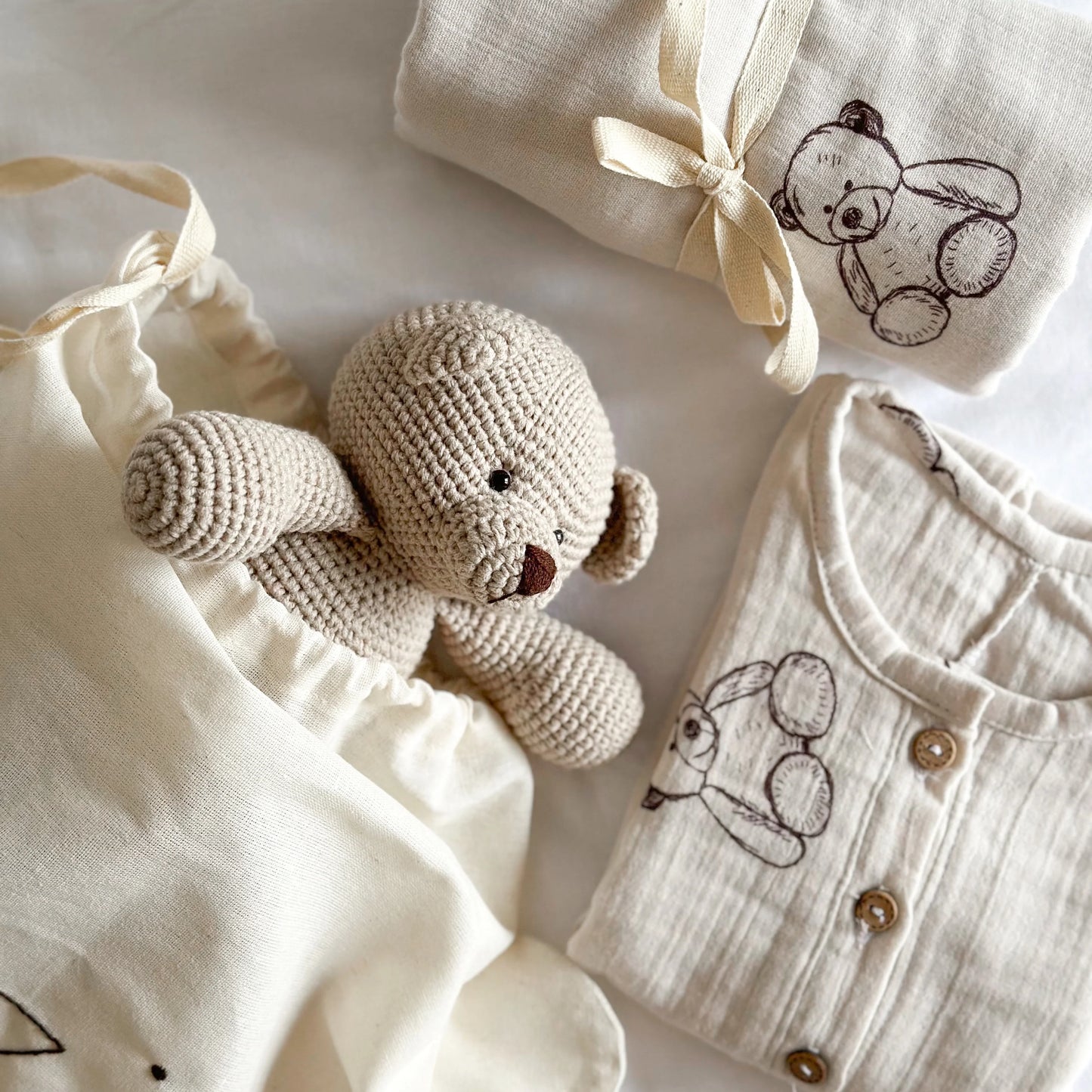 Muslin Mini Teddy Bear Baby Set