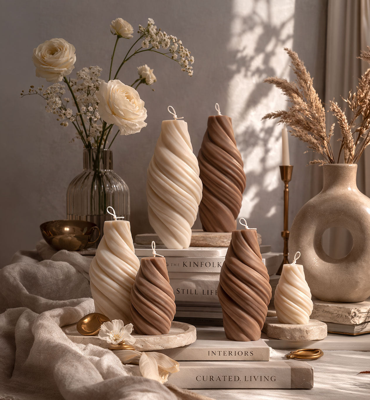 Swirl Pillar Candle – Handmade Decorative Soy Wax Candle