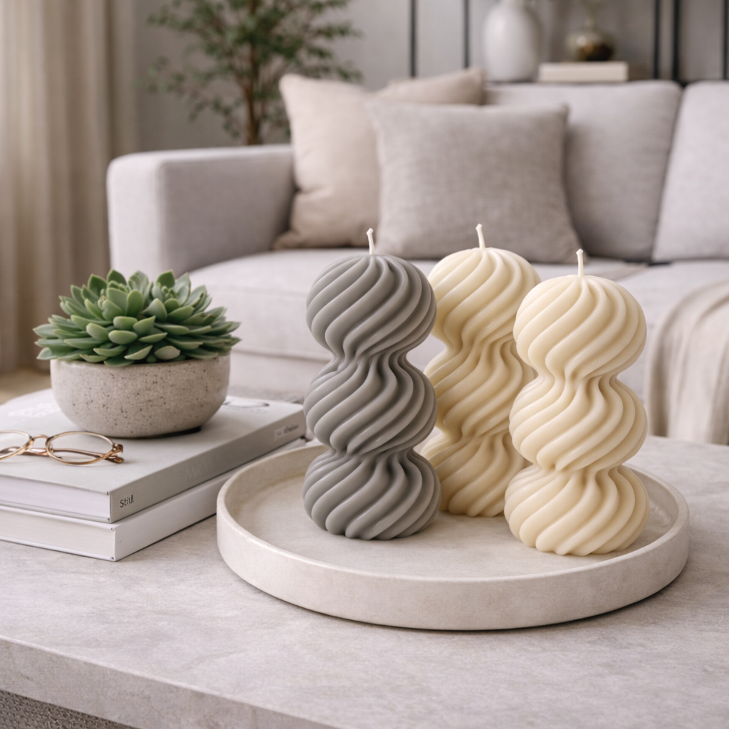 Striped Ball - Pillar Candle Luxury Soy Wax. Luxury handcrafted soy wax Pillar candle by Warm Warren London, designed for modern and timeless interiors. Uniq, luxury gift.