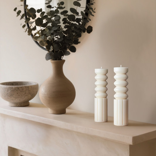 Ripple Column - Pillar Candle Luxury Soy Wax Candle. Luxury handcrafted soy wax Pillar candle by Warm Warren London, designed for modern and timeless interiors. Uniq, luxury gift.