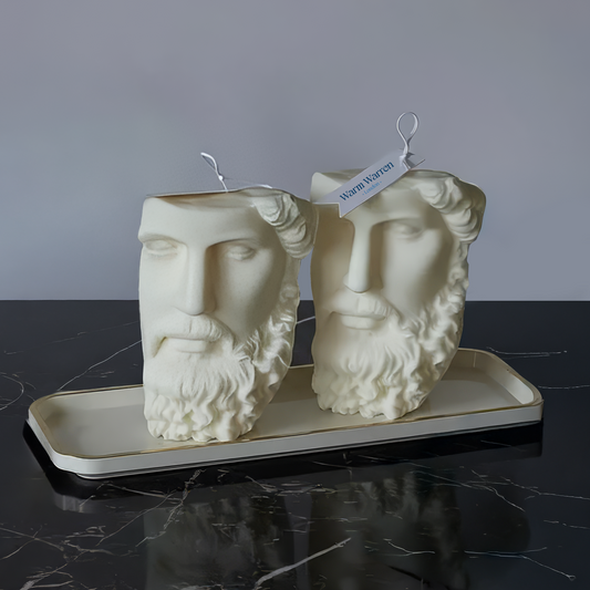 Zeus Bust Half Face - Sculpture Candle – Luxury Soy Wax Candle. Luxury handcrafted soy wax Sculptural candle by Warm Warren London, designed for modern and timeless interiors. Uniq, luxury gift.
