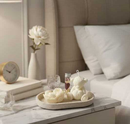 interior use of Valentine’s Day Handmade Soy Wax Candle Gift Set, Ivory Bear & Heart Rose