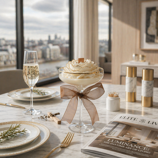 Hand-Painted Gold Detail Rose Candle in Glass – Luxury Soy Wax Candle