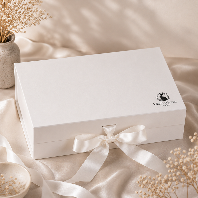 Warm Warren London Premium Magnetic White Gift Box with white ribbon