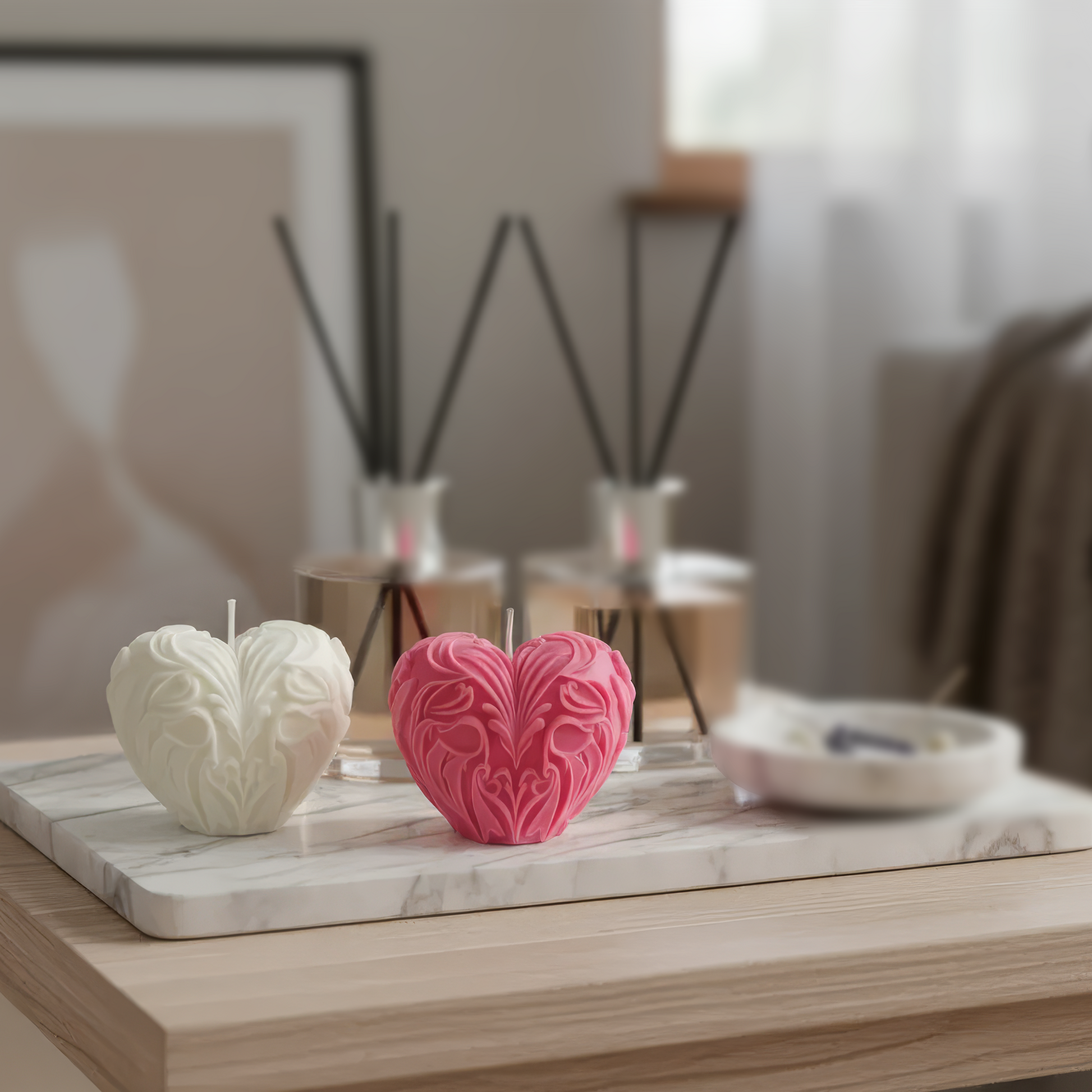 Baroque Heart Sculptural Candle – Luxury Soy Wax Candle. Luxury handcrafted soy wax Sculptural candle by Warm Warren London, designed for modern and timeless interiors. Uniq, luxury gift.