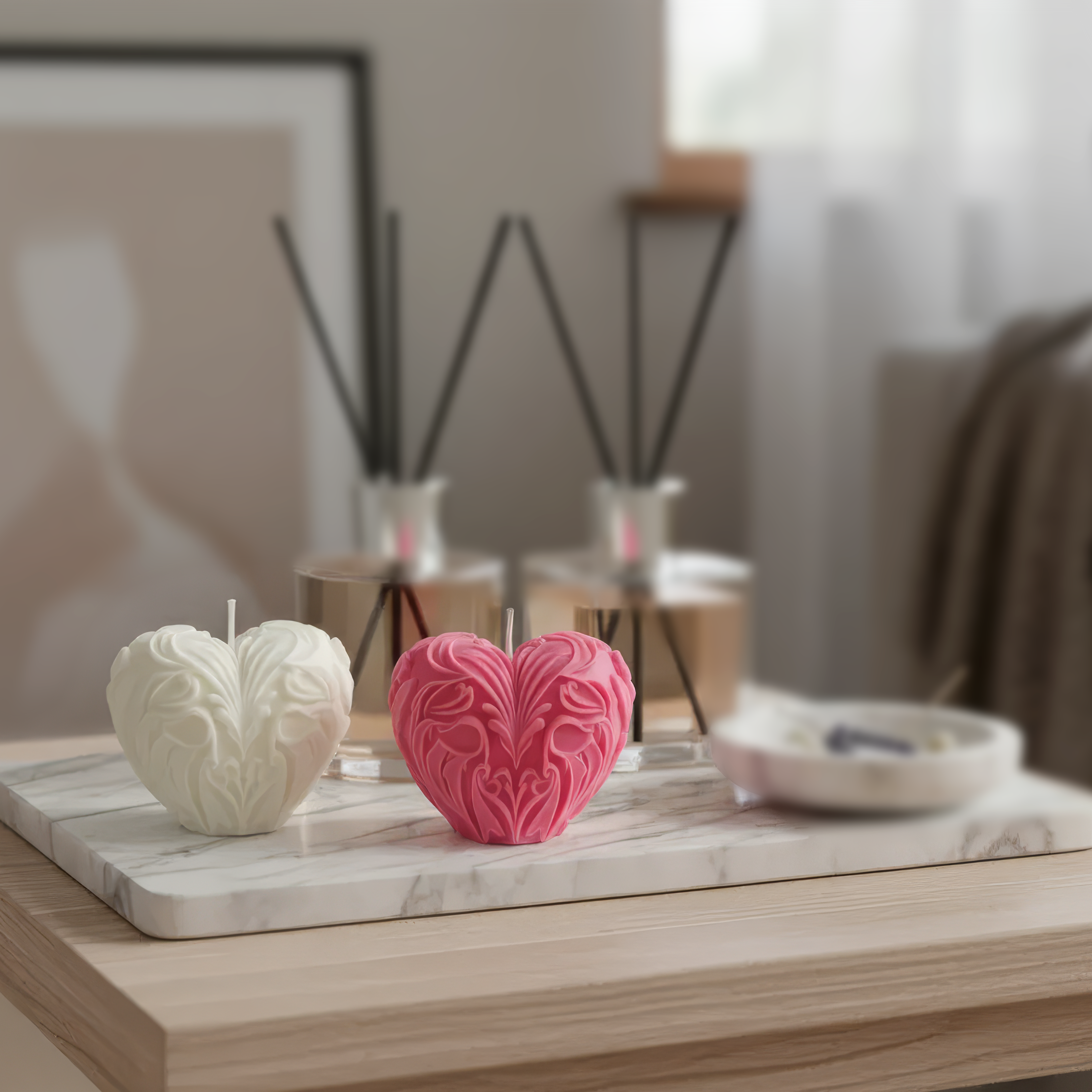 Baroque Heart Sculptural Candle – Luxury Soy Wax Candle. Luxury handcrafted soy wax Sculptural candle by Warm Warren London, designed for modern and timeless interiors. Uniq, luxury gift.
