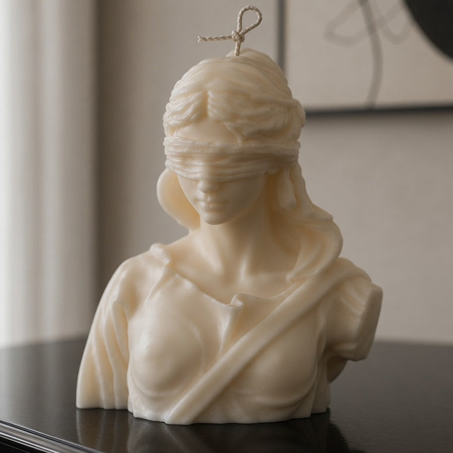 warm warren london handmade artisanal soy wax clean burn vegan large themis goddess of justice bust candle 