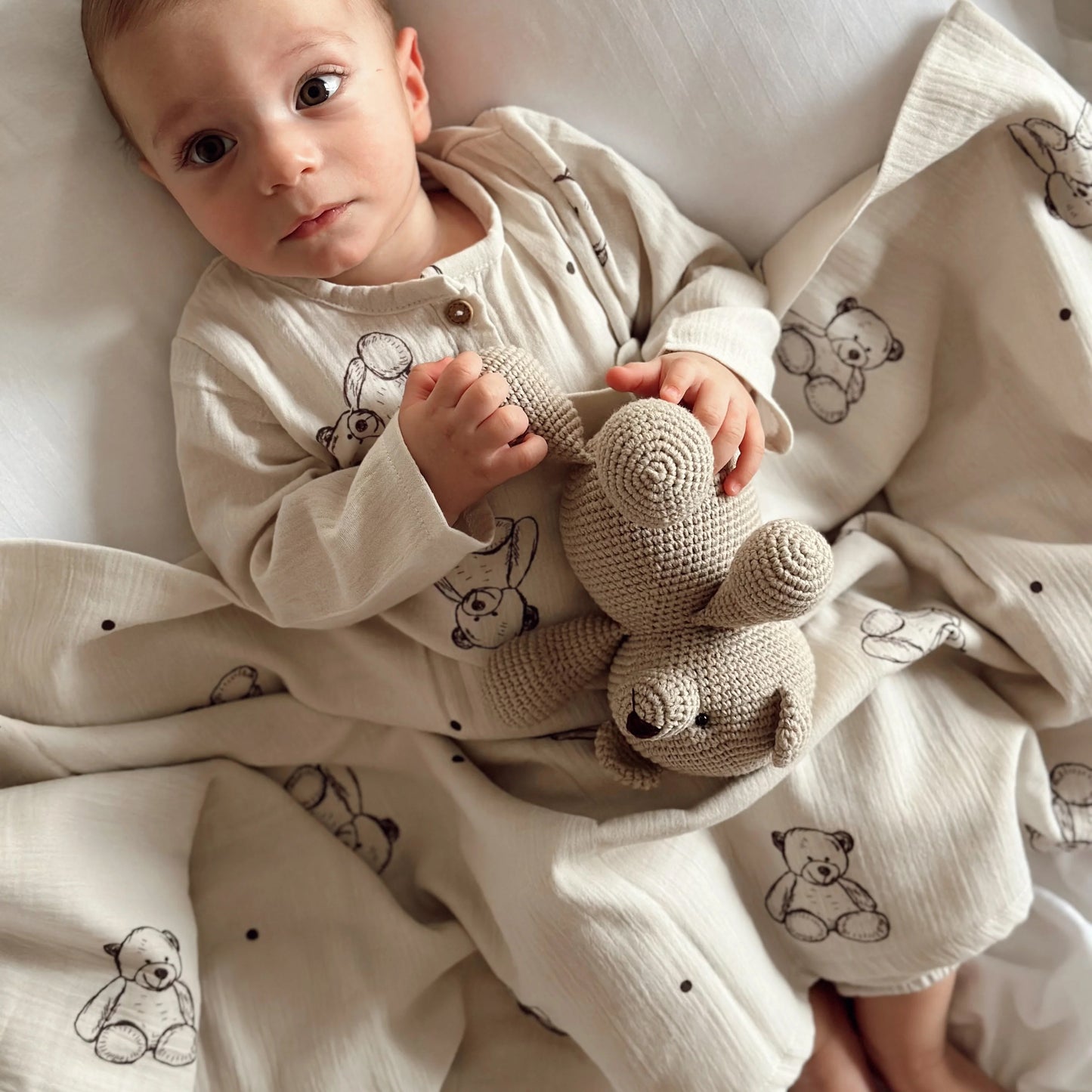 Muslin Mini Teddy Bear Baby Set