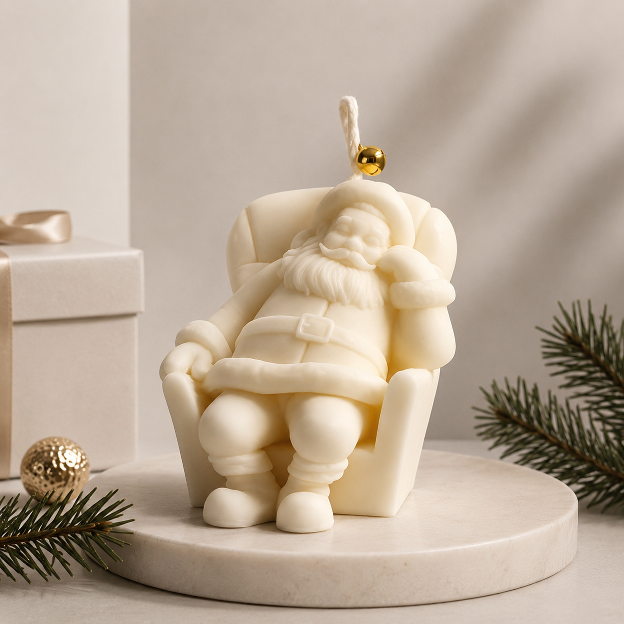 Handmade Father Christmas Candle crafted from premium natural soy wax. Featuring Warm Warren London’s signature gold bell wick, this luxury festive candle makes an elegant Christmas decoration or thoughtful seasonal gift.