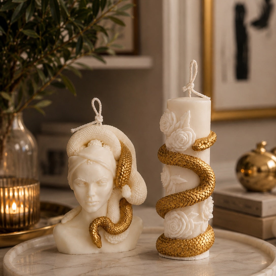 Gilded Medusa – Handmade Sculptural Candle
