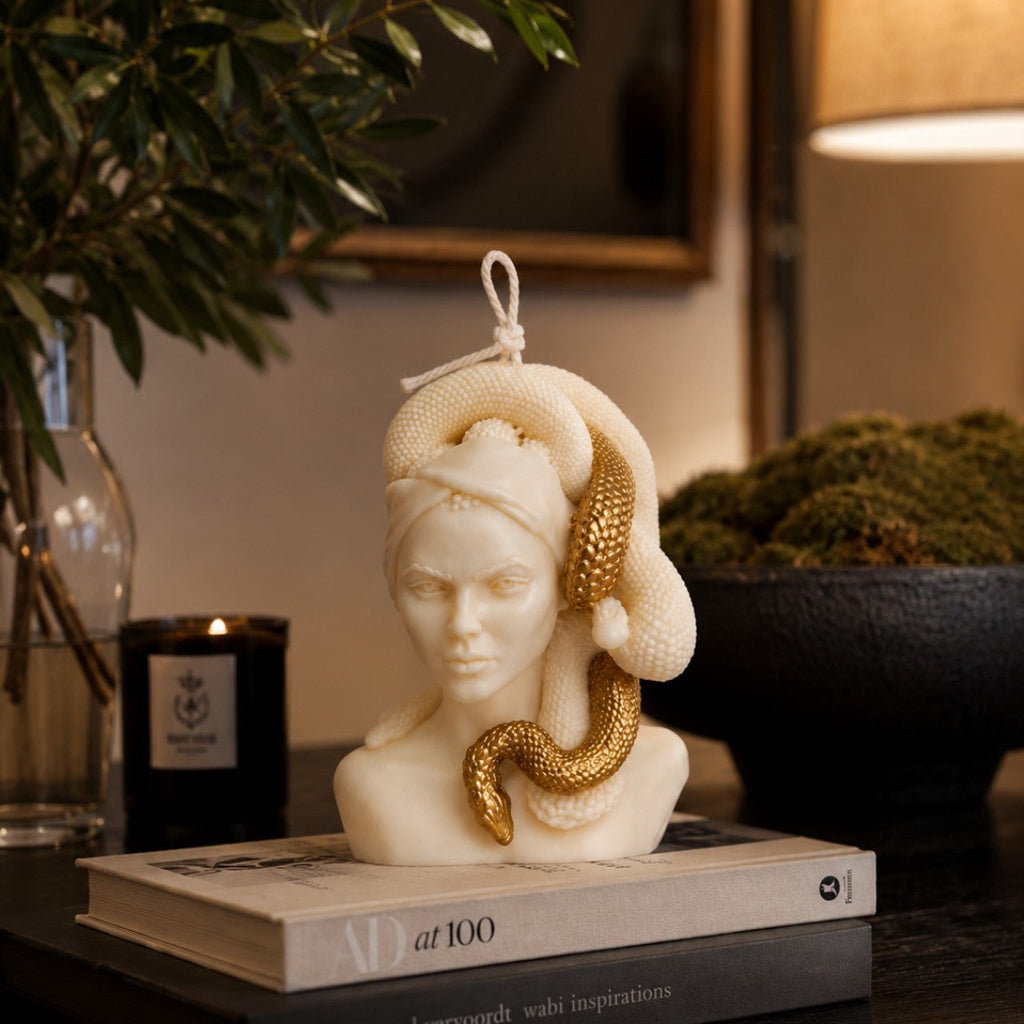 Gilded Medusa – Handmade Sculptural Candle