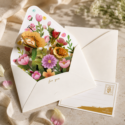 Floral Greeting Pop-Up Card with Envelope