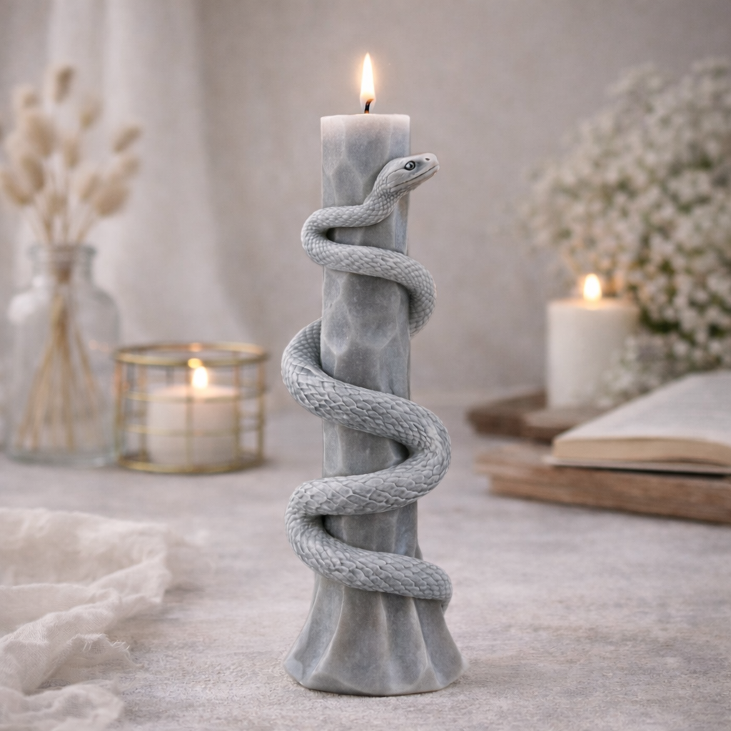Serpent Pillar Candle – Handmade Decorative Soy Wax Candle