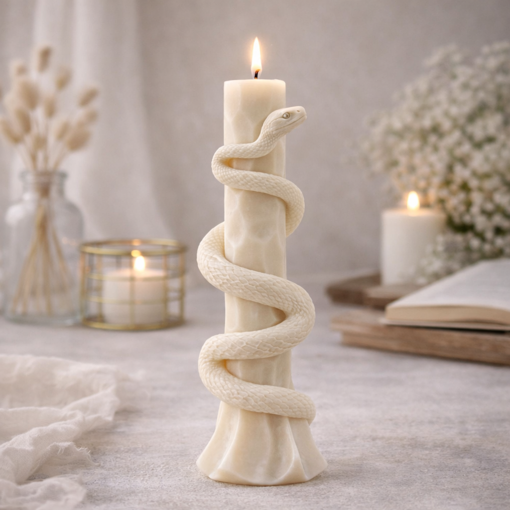 Serpent Pillar Candle – Handmade Decorative Soy Wax Candle