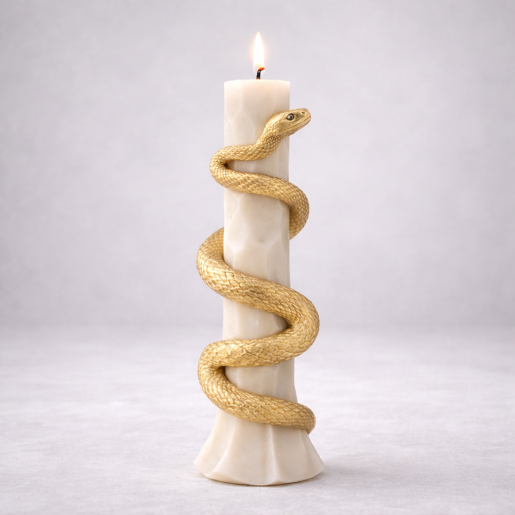 Serpent – Pillar Candle - Hand Painted Gold Edition