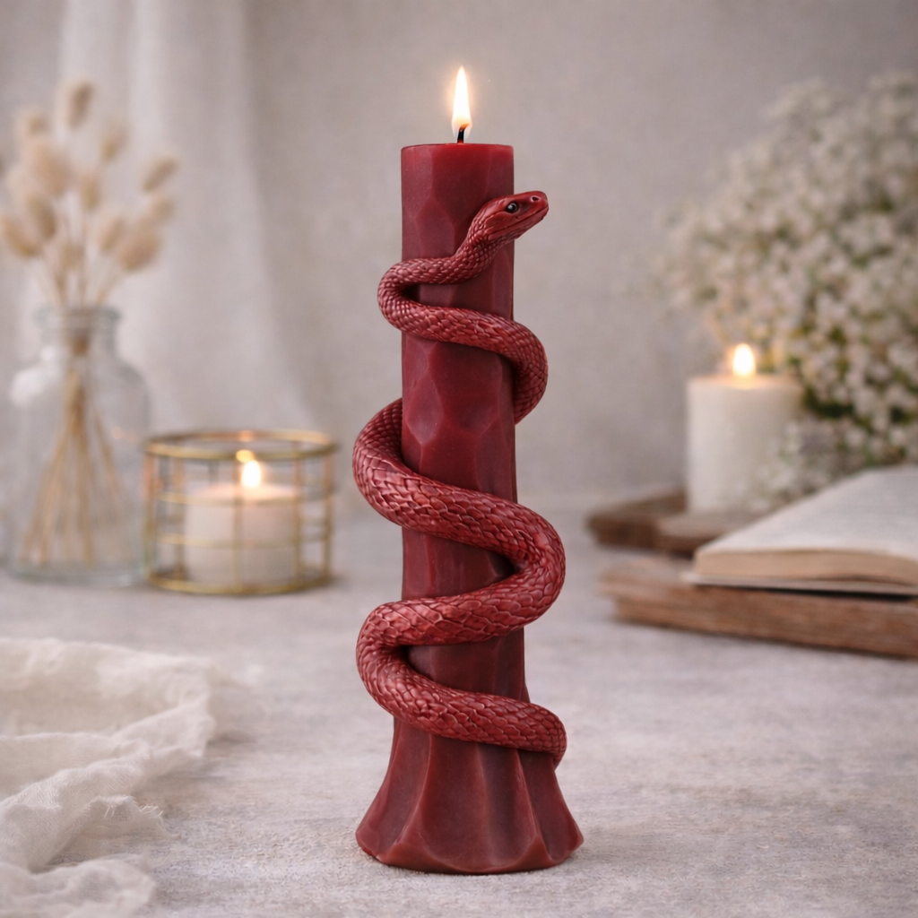 Serpent Pillar Candle – Handmade Decorative Soy Wax Candle
