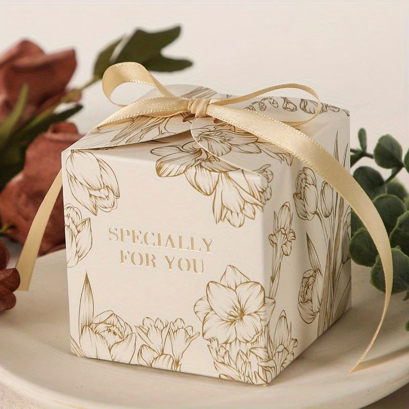 Sculptural Love Bears White Candle Gift - Valentine's Day Gift. Two teddy bears couple lovers carved handmade soy wax candle.  Gift box with floral design and 'Specially For You' text on a neutral background