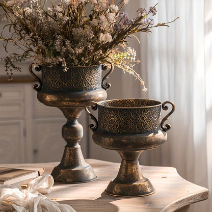 Rustic Duo Metal Flower Vases