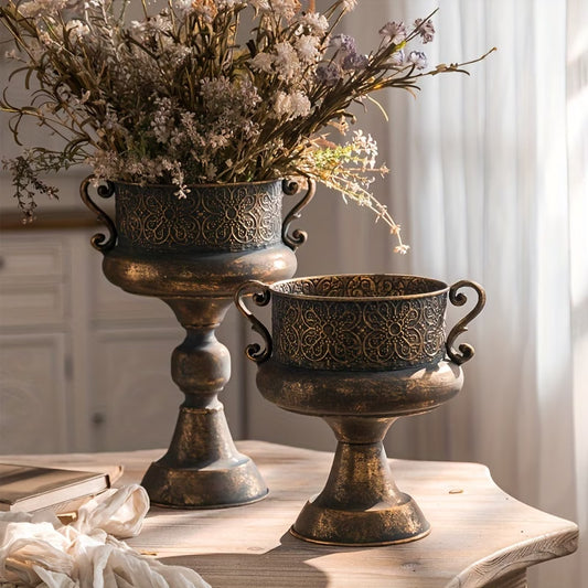 Rustic Duo Metal Flower Vases