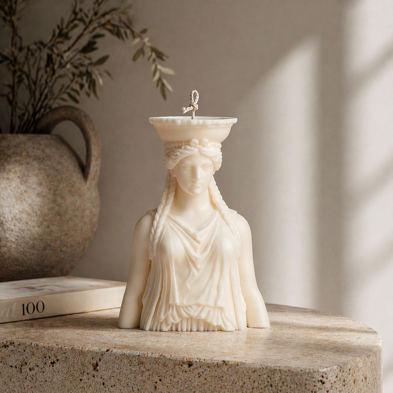 Caryatid Bust - Large Sculpture Candle. Luxury handcrafted sculptural soy wax candle by Warm Warren London, designed for modern and timeless interiors. Uniq, luxury gift.