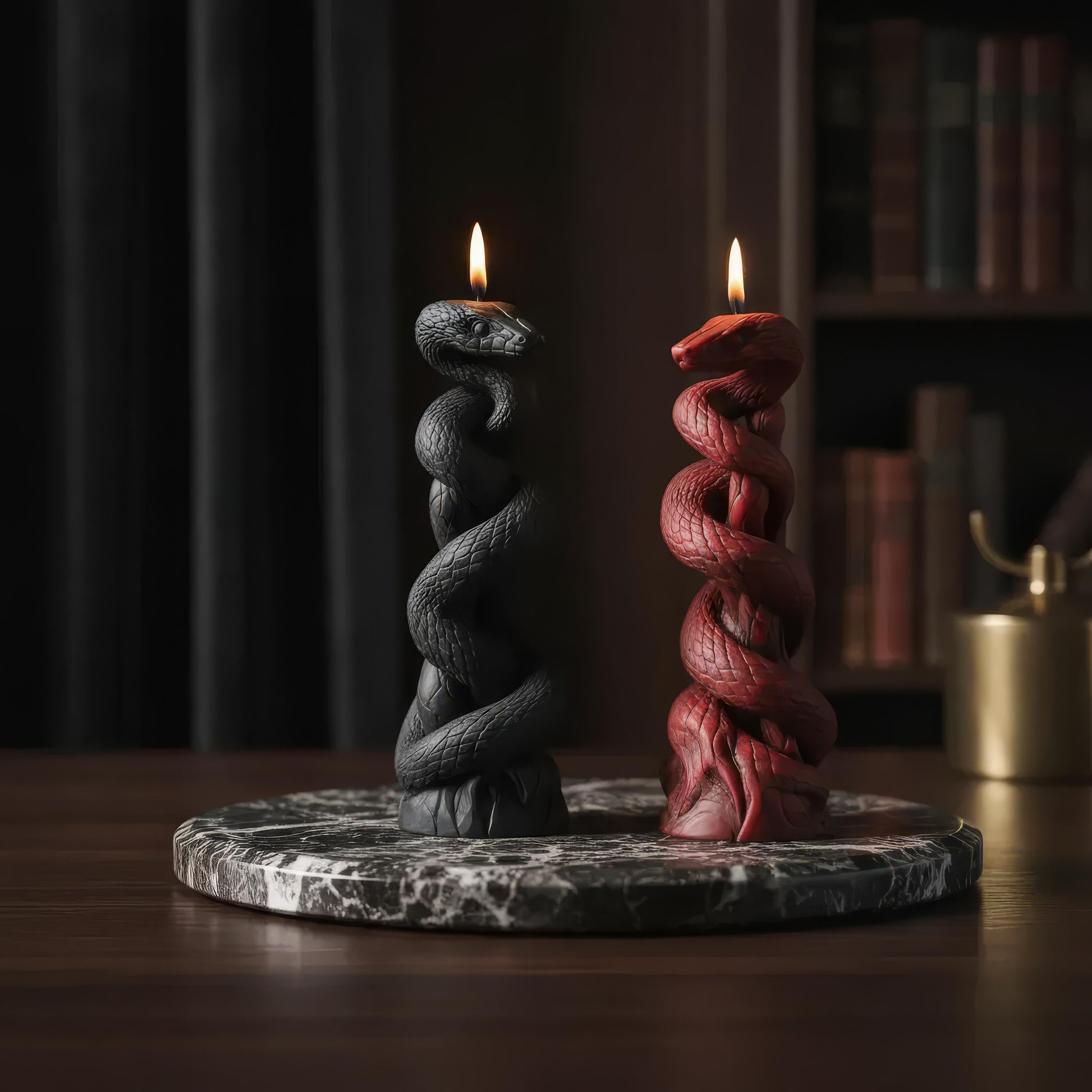 Interior photo for Nocturne Serpent - Gothic Collection Soy Wax Snake and Rose Handmade Candle for Halloween 