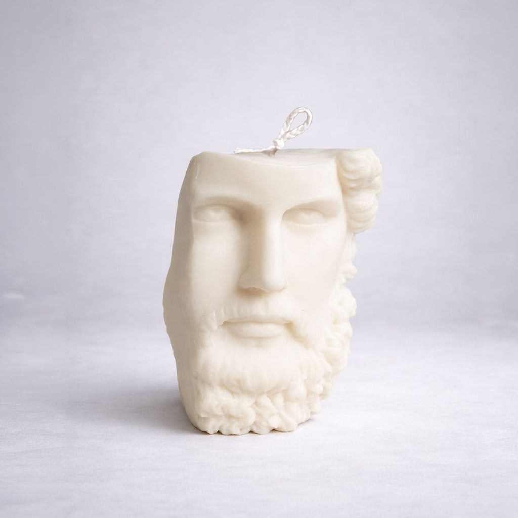 Zeus Bust Half Face - Sculpture Candle – Luxury Soy Wax Candle. Luxury handcrafted soy wax Sculptural candle by Warm Warren London, designed for modern and timeless interiors. Uniq, luxury gift.