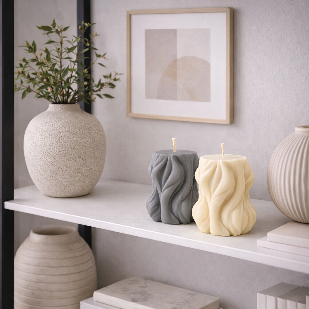 Irregular Wave Decorative Pillar Candle – Handmade Soy Wax Candle UK