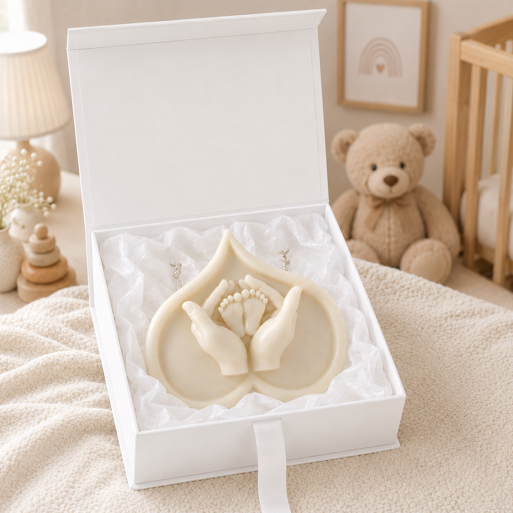 warm warren london handmade artisanal soy wax clean burn vegan large Warm Embrace candle in Premium gift box. Perfect for Baby Shower, baby room decoration. 