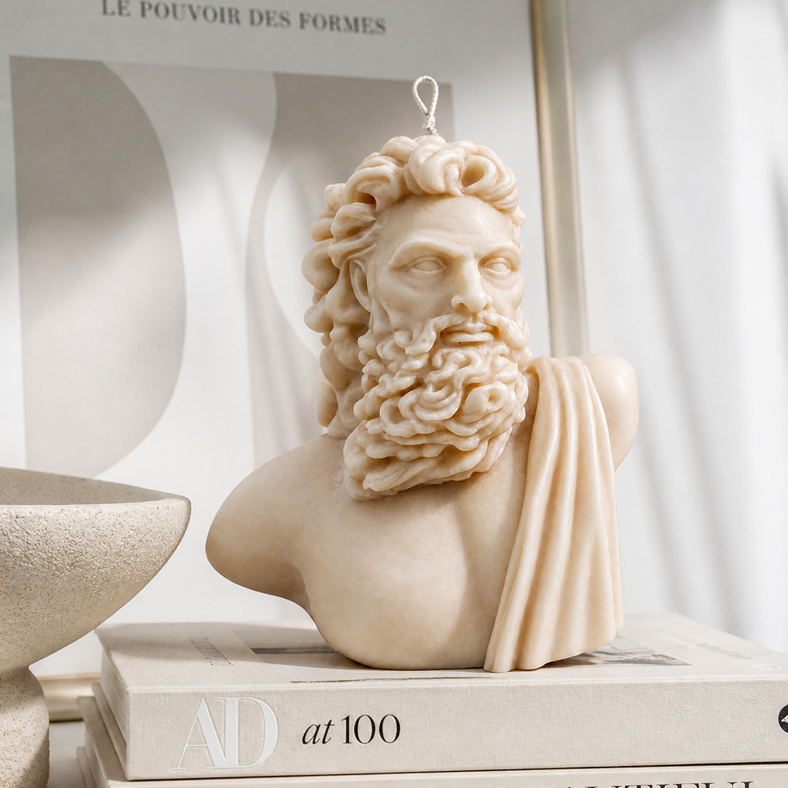 Zeus Bust – Large Sculpture Candle. Luxury handcrafted sculptural soy wax candle by Warm Warren London, designed for modern and timeless interiors. Uniq, luxury gift.
