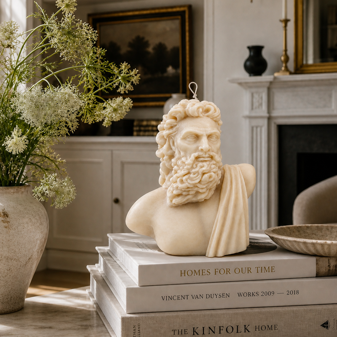 Zeus Bust – Large Sculpture Candle. Luxury handcrafted sculptural soy wax candle by Warm Warren London, designed for modern and timeless interiors. Uniq, luxury gift.