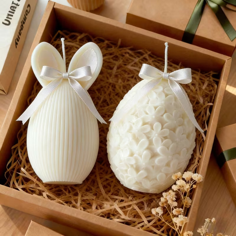 Bunny & Flower Easter Egg Candle Set (2 pcs)