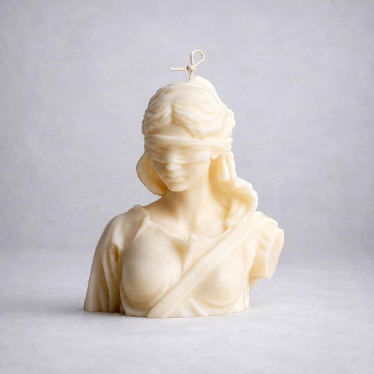 warm warren london handmade artisanal soy wax clean burn vegan large themis  bust candle goddess of justice
