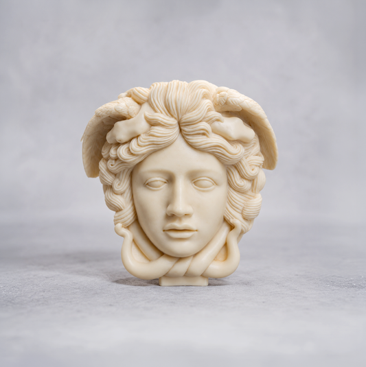warm warren london handmade artisanal soy wax clean burn vegan large medusa bust candle 
