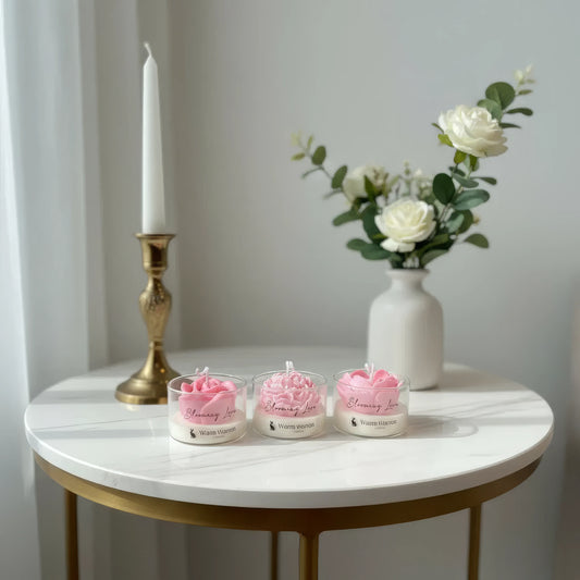 Handmade Pink Rose & Peony Glass Jar Candle Gift Set – 3pcs