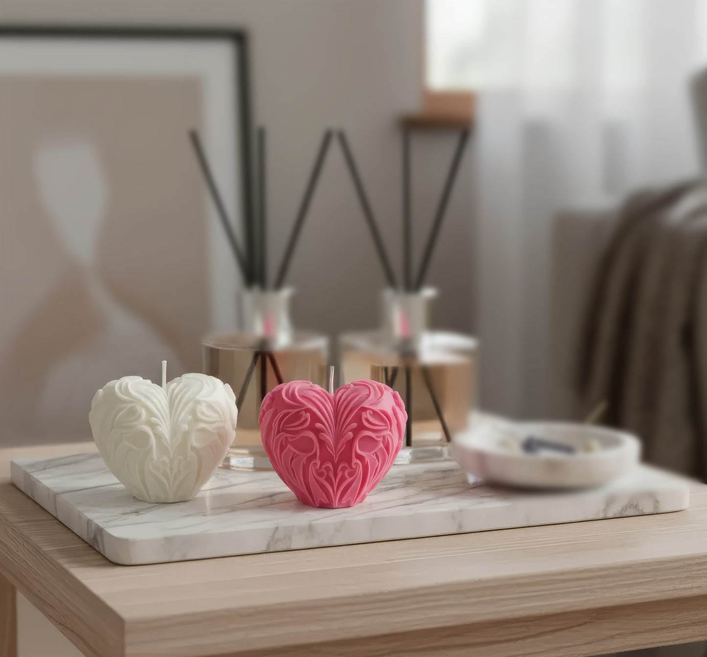 Valentine’s Day Gift Candle Set –  Carved Sculpture Heart Cande, Matchbox Included