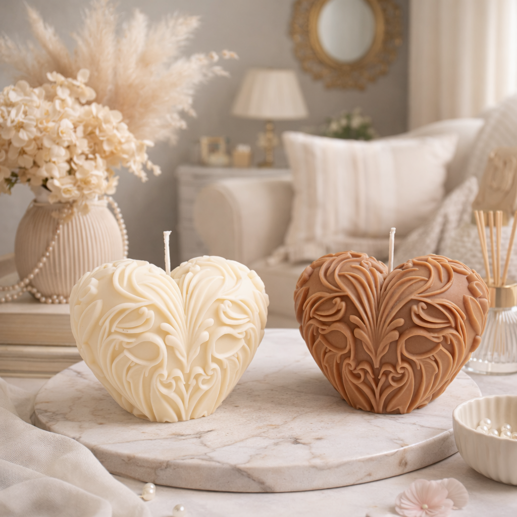 Baroque Heart Sculptural Candle – Luxury Soy Wax Candle
