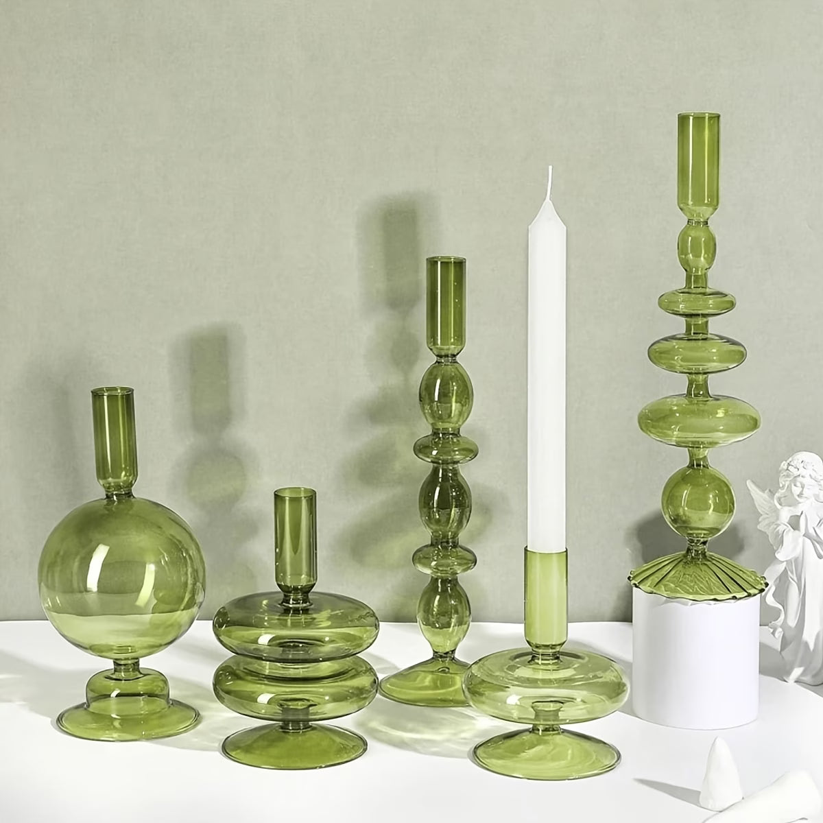 Emerald Glass Candle Holder Set 3 Pieces
