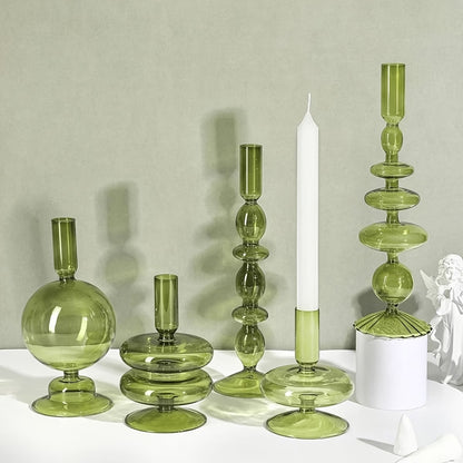 Emerald Glass Candle Holder Set 3 Pieces