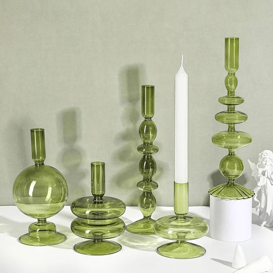 Emerald Glass Candle Holder Set 3 Pieces
