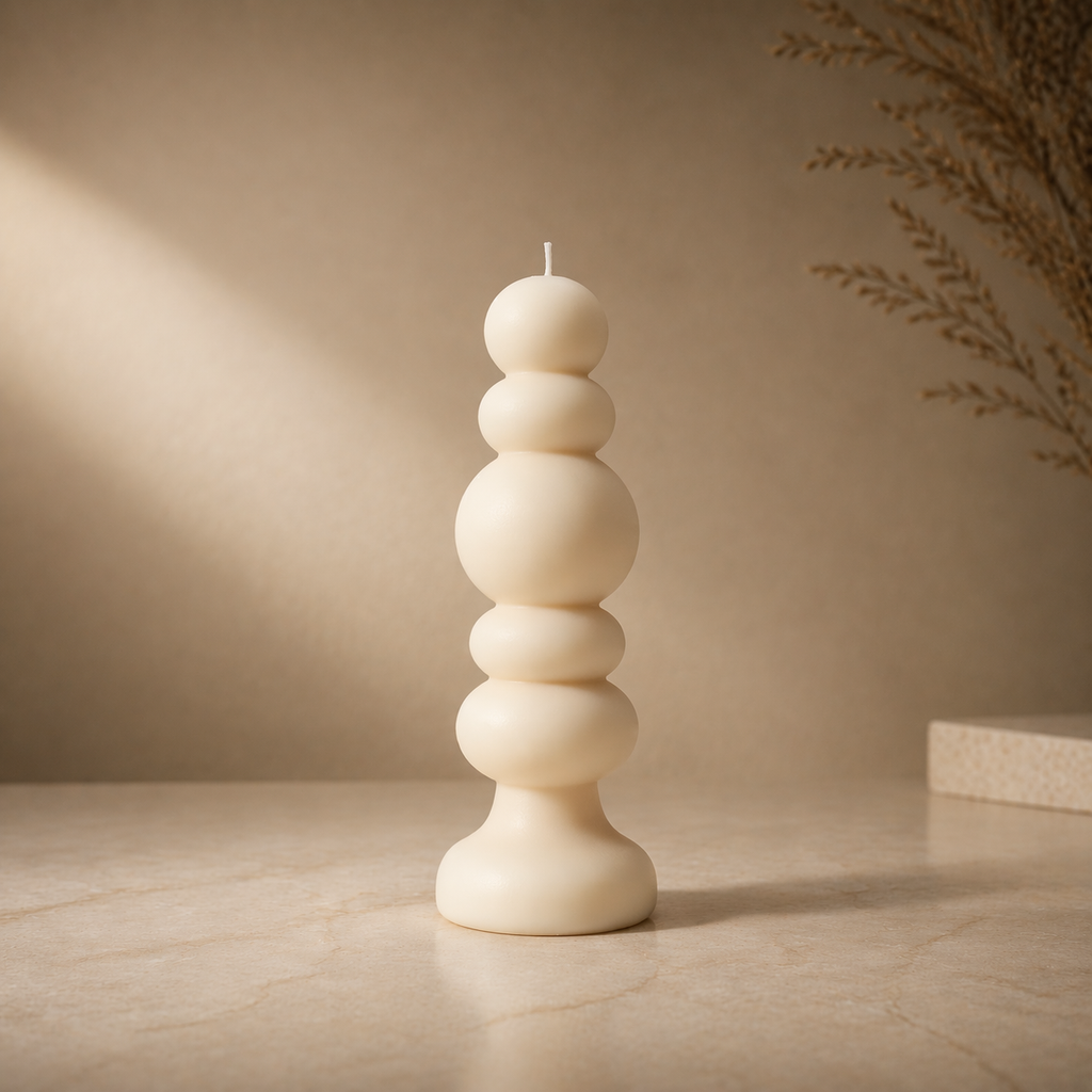 Stacked Ball - Pillar Candle uxury handcrafted sculptural soy wax candle by Warm Warren London, designed for modern and timeless interiors. Uniq, luxury gift.