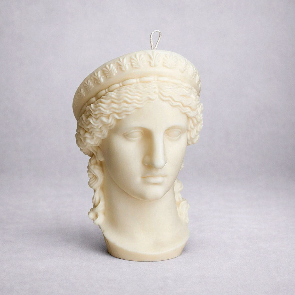 Hera Goddess Bust - Large Sculpture Candle. Luxury handcrafted sculptural soy wax candle by Warm Warren London, designed for modern and timeless interiors. Uniq, luxury gift.