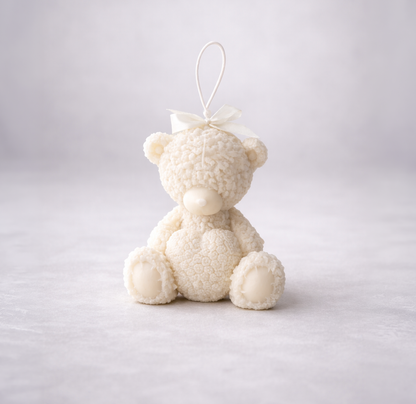 warmwarren_White teddy bear soy wax candle with a bow. Perfect for gift 