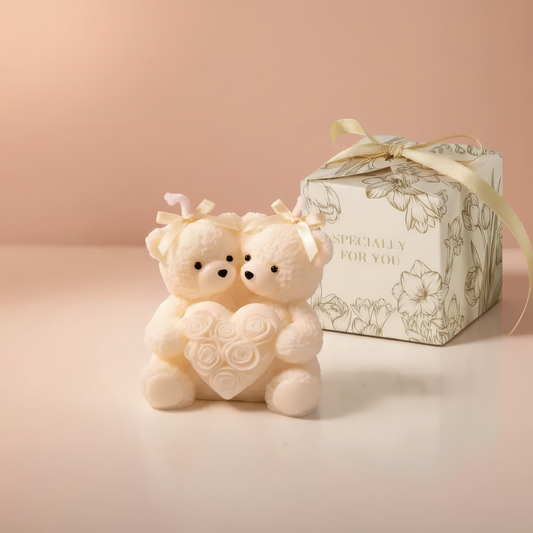Sculptural Love Bears White Candle Gift