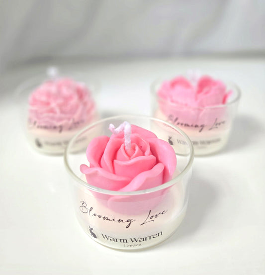 Handmade Pink Rose & Peony Glass Jar Candle Gift Set – 3pcs
