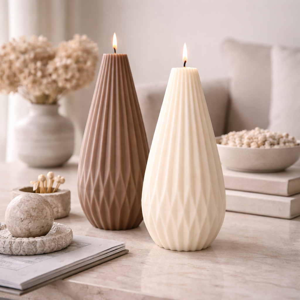 Origami Pillar Candle Tall – Handmade Decorative Soy Wax Candle