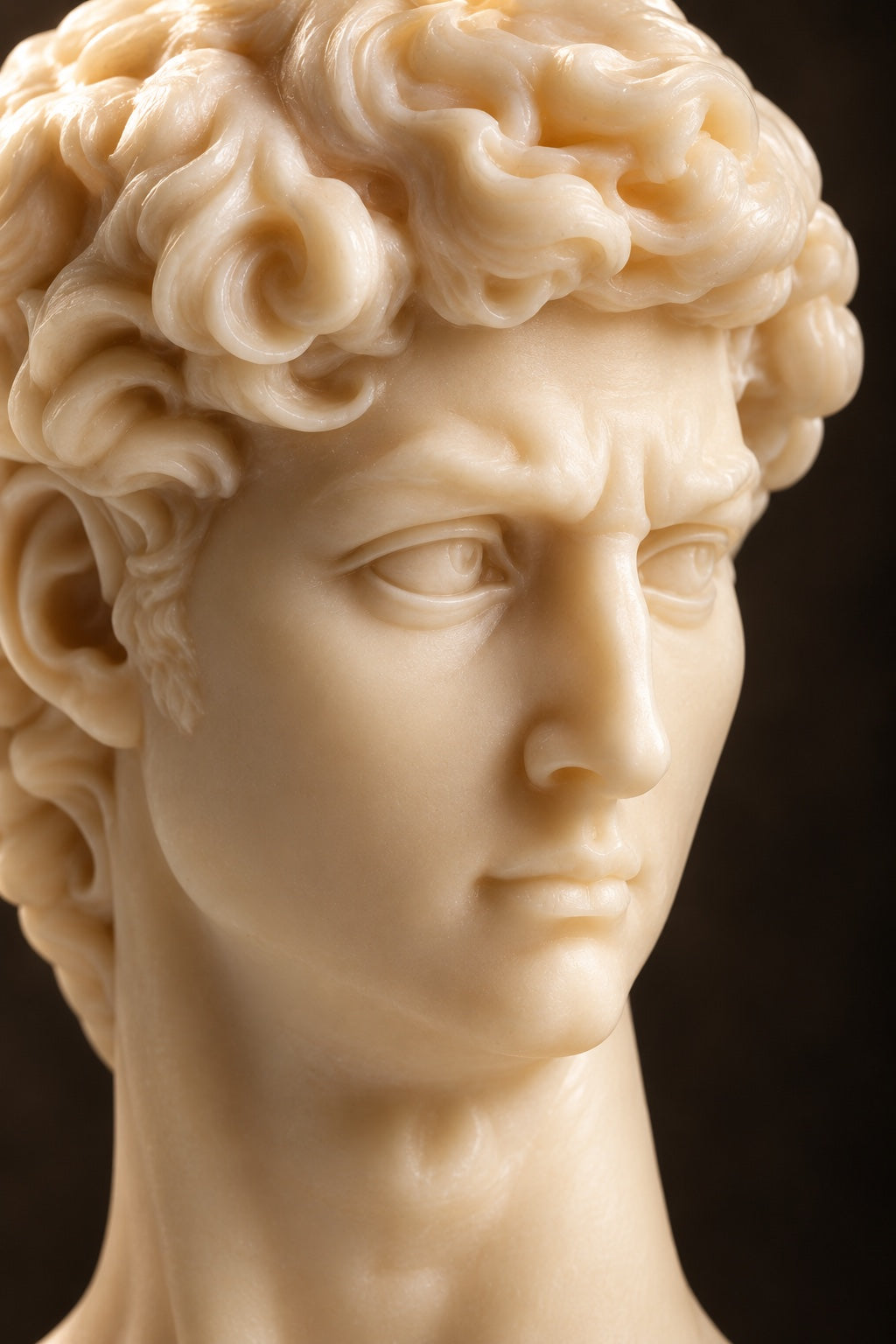 David sculptural candle, close-up in warm light