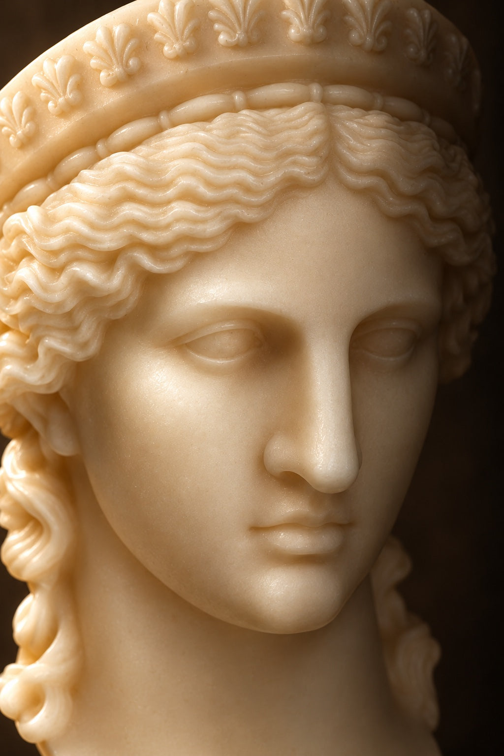 Hera sculptural candle, close-up in warm light